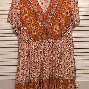 BloomChic Floral V-Neck Blouse - Orange and White